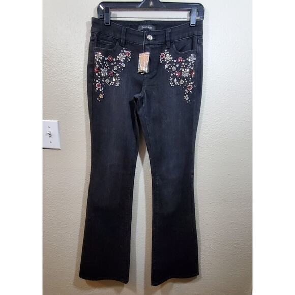 White House Black Market Whbm crystal studded‎ black Side Leg mom jeans Sz 2 New - Picture 4 of 16